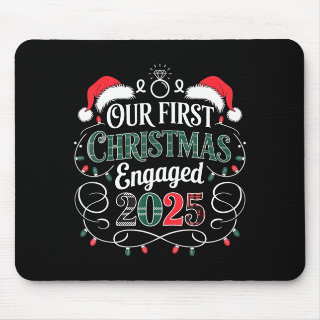 Funny Our First Christmas Engaged 2025 Couples Paj Mouse Mat (Front)
