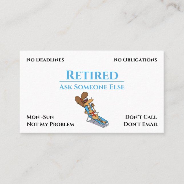 Funny Out Of Business Cartoon Woman Retirement Business Card (Front)