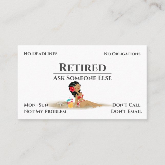 Funny Out Of Business Cartoon Woman Retirement Business Card (Front)