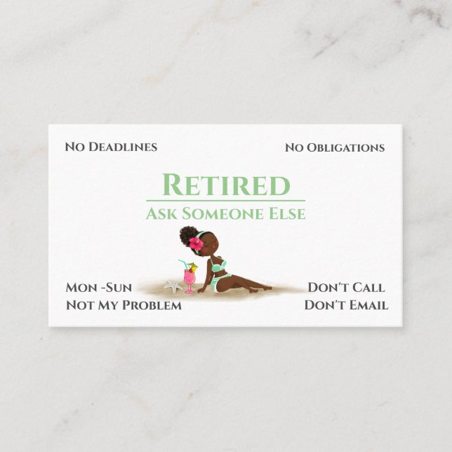 Funny Out Of Business Cartoon Woman Retirement Business Card (Front)