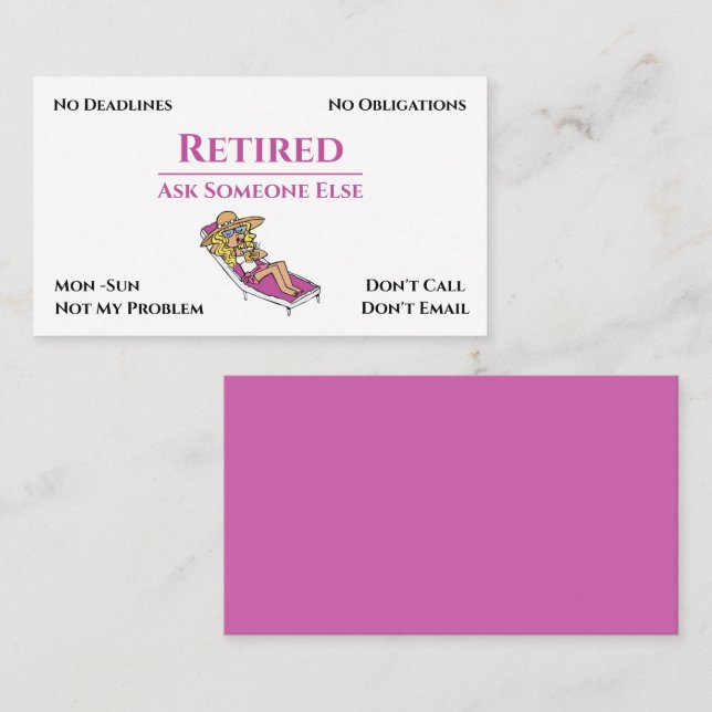 Funny Out Of Business Cartoon Woman Retirement Business Card (Front/Back)