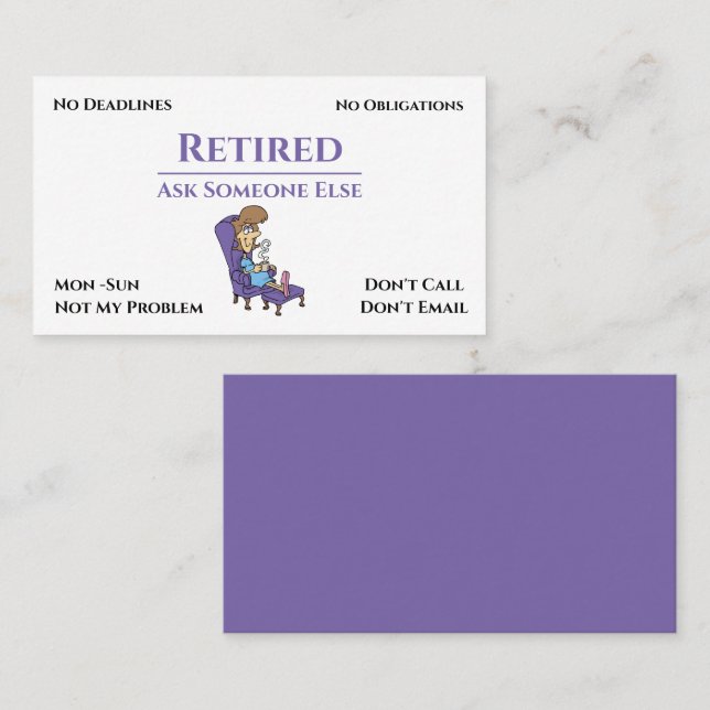 Funny Out Of Business Cartoon Woman Retirement Business Card (Front/Back)