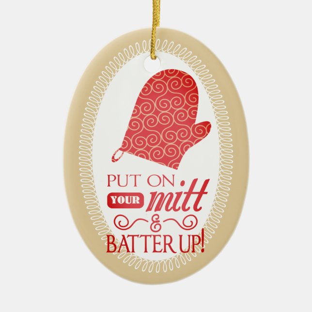 funny oven mitt culinary baking Christmas ornament (Front)