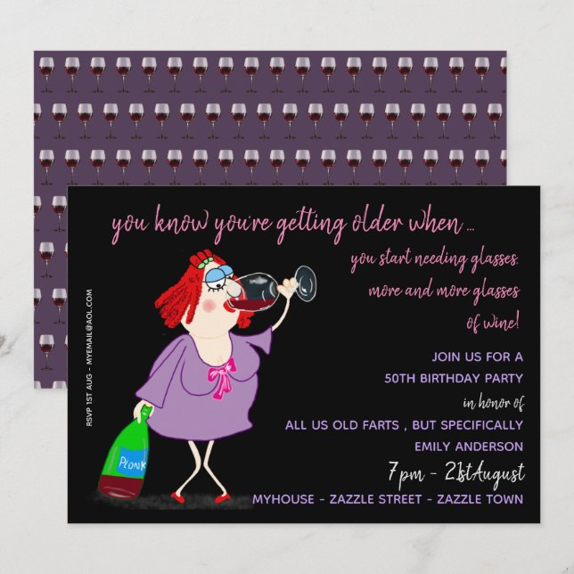 FUNNY Over the Hill Birthday Invites - 50th Woman (Front/Back)