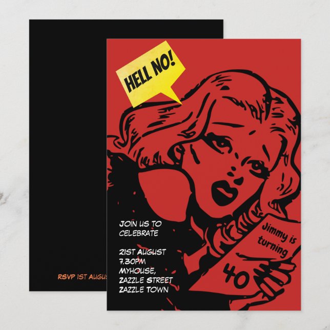 FUNNY Over the Hill Birthday Invites - Retro COMIC (Front/Back)