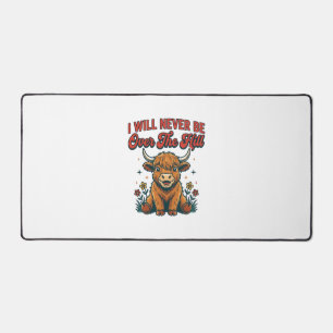 Funny Over The Hill Highland Cow Birthday Design_1 Desk Mat