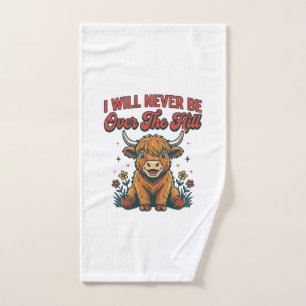 Funny Over The Hill Highland Cow Birthday Design_1 Hand Towel