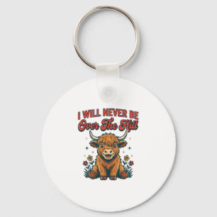 Funny Over The Hill Highland Cow Birthday Design_1 Key Ring