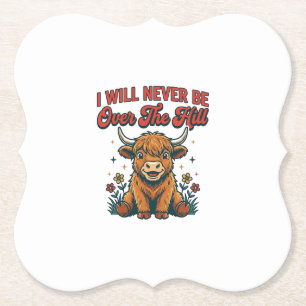Funny Over The Hill Highland Cow Birthday Design_1 Paper Coaster