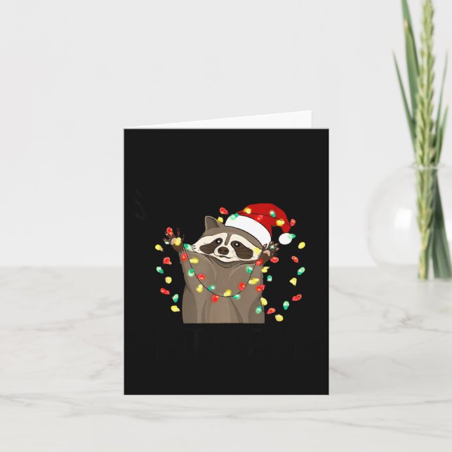 Funny Overstimulated But Festive Raccoon Christmas Card (Front)