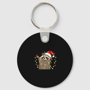 Funny Overstimulated But Festive Raccoon Christmas Key Ring