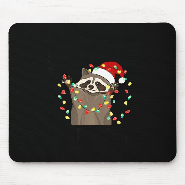 Funny Overstimulated But Festive Raccoon Christmas Mouse Mat (Front)