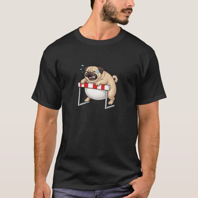 Funny Overweight Pug Hurdle Challenge Long Sleeve T-Shirt (Front)