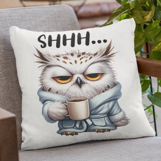 Funny Owl Coffee Lover Antisocial Hate Mornings Cushion