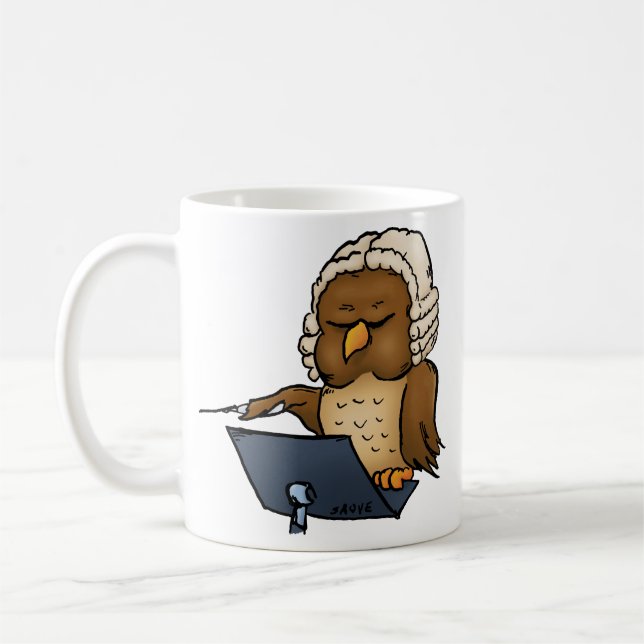 Funny Owl Conductor Cartoon Coffee Mug (Left)