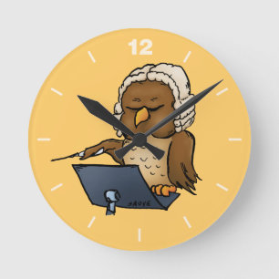 Funny Owl Conductor Cartoon Round Clock