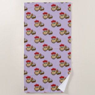 Funny Owl Easter Egg Hunt Pattern Beach Towel