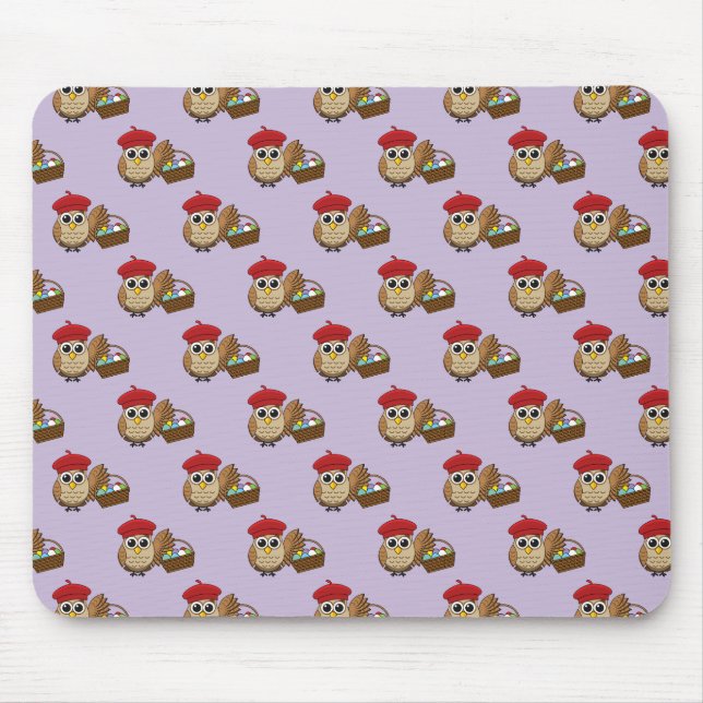 Funny Owl Easter Egg Hunt Pattern Mouse Mat (Front)
