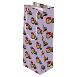 Funny Owl Easter Egg Hunt Pattern Wine Gift Bag