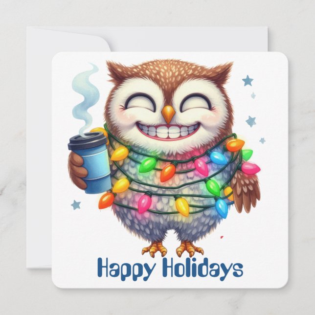Funny Owl Holiday Greeting Card (Front)