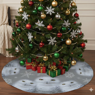 Funny Owl I Want for Christmas Snowy Owls Family Brushed Polyester Tree Skirt