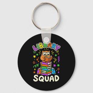 Funny owl library squad reading book lover kids key ring