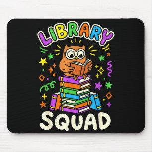 Funny owl library squad reading book lover kids mouse mat