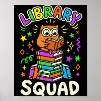 Funny owl library squad reading book lover kids
