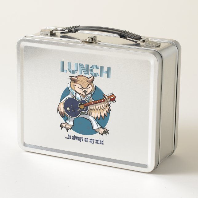 Funny Owl Lunch Is Always On My Mind Music Cartoon Metal Lunch Box (Front)