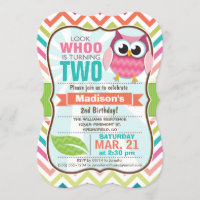 Funny Owl on Cute Chevron Pattern Birthday Party