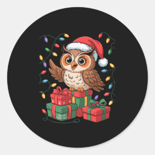 Funny Owl Santa Hat Animals Lovers Ugly Christmas Classic Round Sticker
