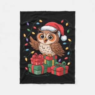 Funny Owl Santa Hat Animals Lovers Ugly Christmas  Fleece Blanket