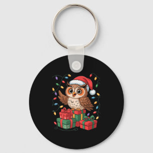 Funny Owl Santa Hat Animals Lovers Ugly Christmas  Key Ring