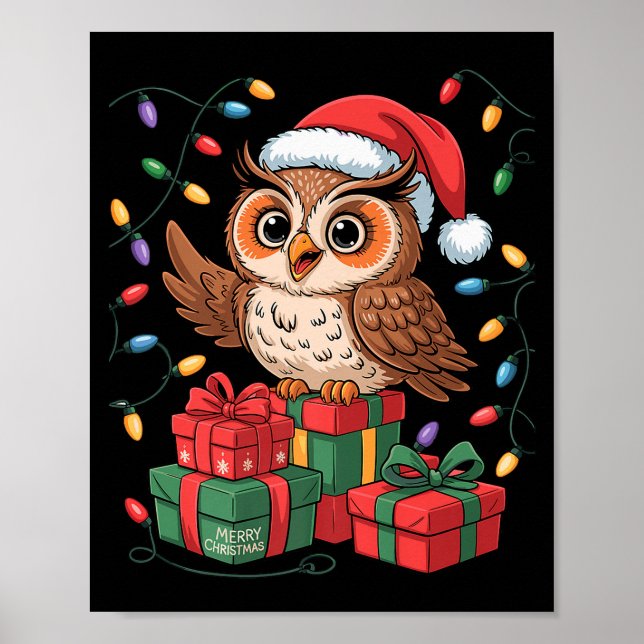 Funny Owl Santa Hat Animals Lovers Ugly Christmas  Poster (Front)