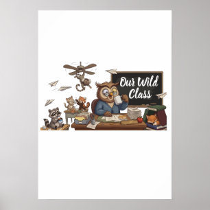 Funny Owl Teacher Chaos - Whimsical Forest Animals Poster
