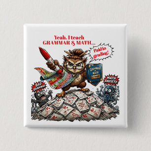 Funny Owl Teacher Mascot - Grammar & Math Hero - 15 Cm Square Badge