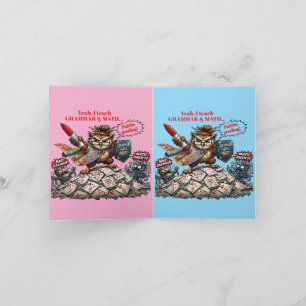 Funny Owl Teacher Mascot - Grammar & Math Hero -  Card