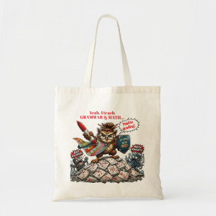Funny Owl Teacher Mascot - Grammar & Math Hero -  Tote Bag