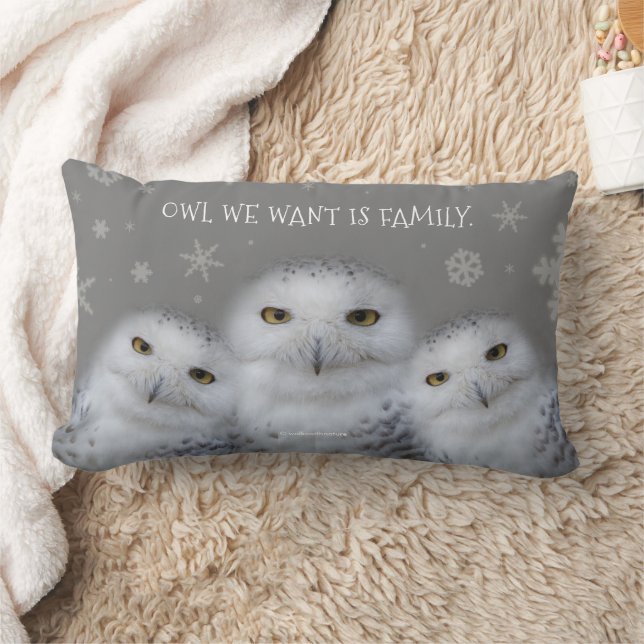 Funny Owl We Want is Family Snowy Owls Lumbar Cushion (Blanket)
