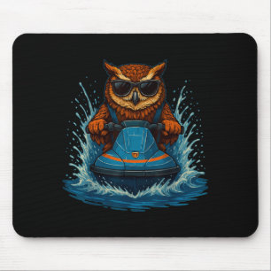 Funny Owl with Sungles Animal Jet Ski Rider Summer Mouse Mat