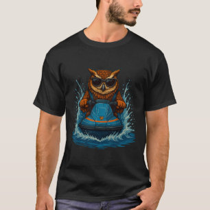 Funny Owl With Sungles Animal Jet Ski Rider Summer T-Shirt