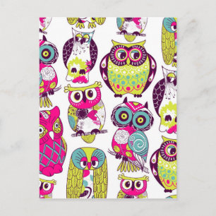 Funny owls pattern postcard