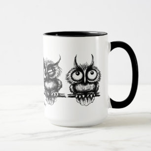 Funny owls pen ink drawing art mug design