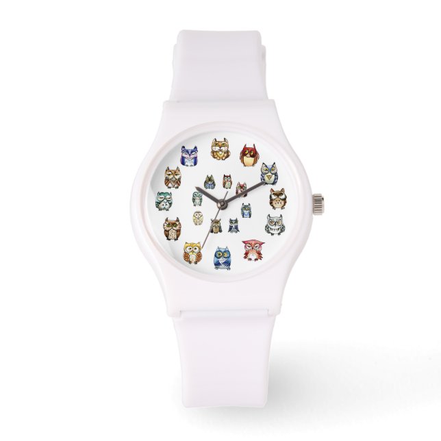 Funny owls rainbow watercolor watch (Front)