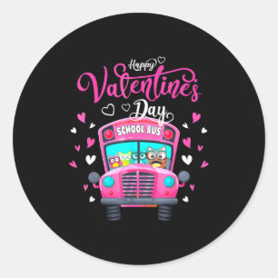 Funny Owls School Bus Driver Happy Valentines Day  Classic Round Sticker
