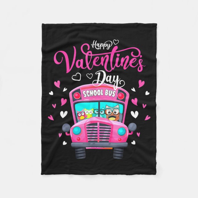 Funny Owls School Bus Driver Happy Valentines Day  Fleece Blanket (Front)