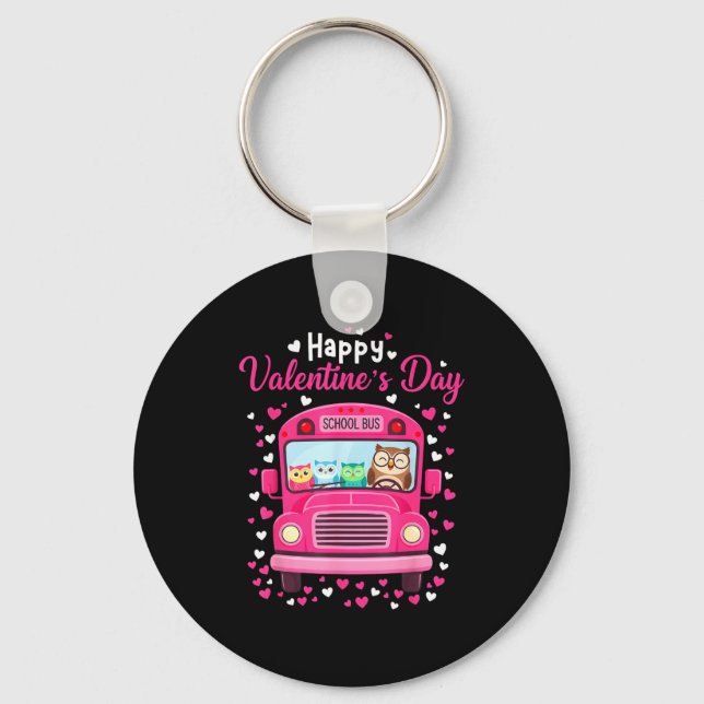 Funny owls school bus driver happy valentines day key ring (Front)