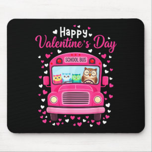 Funny Owls School Bus Driver Happy Valentines Day  Mouse Mat