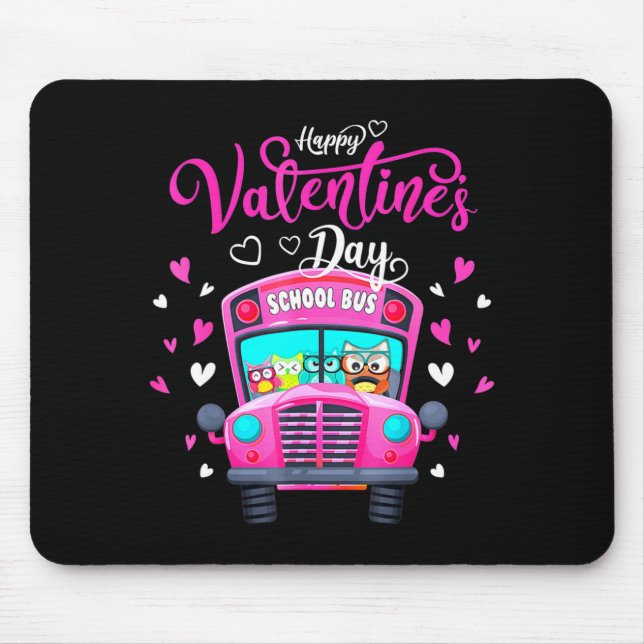 Funny Owls School Bus Driver Happy Valentines Day  Mouse Mat (Front)