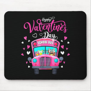Funny Owls School Bus Driver Happy Valentines Day  Mouse Mat